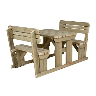 Image of Arbor Garden Solutions Wooden picnic table and benches with backrest, Alders rounded patio furniture set (4ft, Natural (light green))