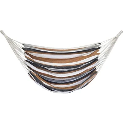 Image of AMANKA Swing Hammock 110x145cm max 150Kg cotton hanging chair suspended swinging fabric seat Marron and Beige Stripes