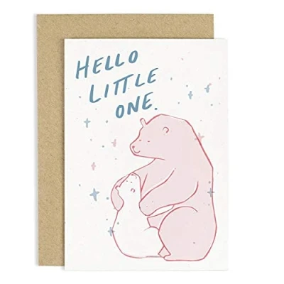 Image of Old English Co. New Baby Bear Card Hello Little One, A6 Newborn Greeting Cards For Boys &amp; Girls Congratulations Mum, Dad Parents Shower, Pregnancy Announcement or Milestone
