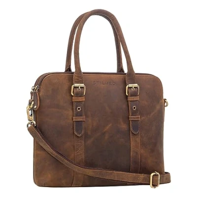 Image of STILORD &#039;Eden&#039; Briefcase Women Leather Vintage Handbag for 13.3 Inches Laptop Tablet Elegant Business Bag Office Work Qualitative Genuine Leather, Colour:vinto Brown