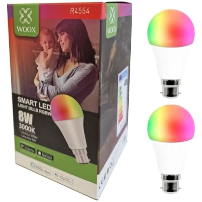 Image of WOOX WiFi Colour Changing Smart Light Bulbs, Works with Amazon Alexa, Tuya and Google Home (B22 2 Pack)