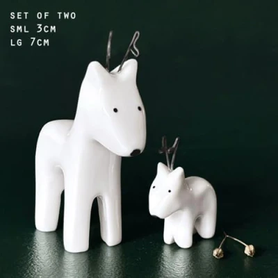 Image of East of India Set 2 Small Porcelain Reindeer Christmas Decoration