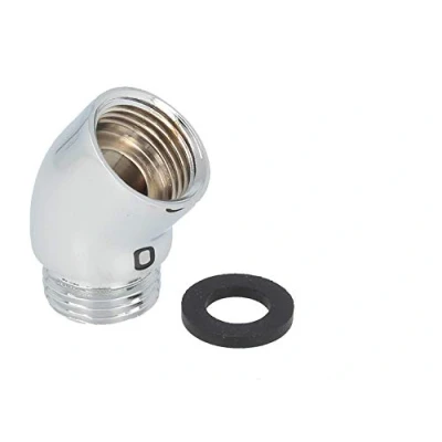 Image of SANTRAS® Premium Angled Piece (Heavy Design) 1/2 Inch for Connecting Shower Hoses and Hand Showers in a 50 Degree Angle Head Holder Made of Polished Brass High Gloss Chrome Plated