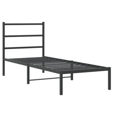 Image of vidaXL Metal Single Bed Frame 80x200 cm Black Steel Bedroom Furniture with Headboard, Under Storage Space, Easy Assembly, Mattress Foundation