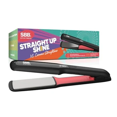 Image of SBB Straight Up Shine XL Ceramic Hair Straighteners Extra Wide Plates for Styling, Straightening Ultra Fast Heat, Variable Settings, Auto Shut Off, Infused with Macadamia &amp; Argan Oil