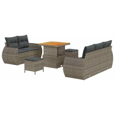 Image of vidaXL 8 Piece Garden Sofa Set with Cushions Grey Poly Rattan Acacia