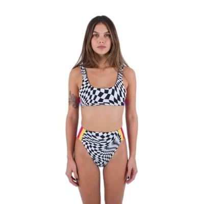 Image of Hurley Women&#039;s Nascar Rvsb Scoop Front Top Bikini, Black White, S