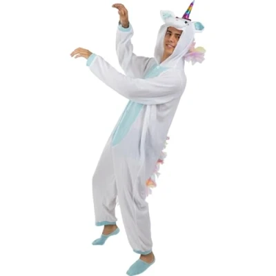 Image of Funidelia Blue Unicorn Onesie Costume for men &amp; women Original Funny Costumes adults, accessory fancy dress props Halloween, carnival parties Size L XL White