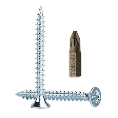Image of (Pack of 50 pcs) Zinc Plated Steel Wood Screws 5.0 x mm, Pozi Drive Head Screws, Fasteners, Countersunk, Chipboard (50)