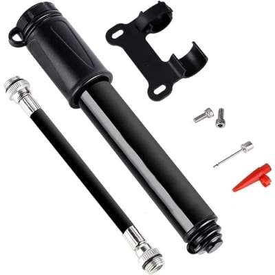 Image of Bike Pump, Portable Bicycle Tire Aluminum Alloy Bycicles Pumps Tyre Hand Pump for Road, Mountain Road Bike, Football, Basketball, Volleyball, Tire, Ball Needle/Frame Mount, Black