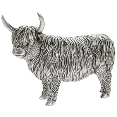 Image of The Leonardo Collection Silver Highland Cow Figurine For Home &amp; Office Decor Ornaments Gift Women Men Beautiful Indoor Outdoor Living Room