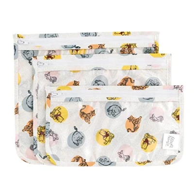 Image of Bumkins TSA Approved Toiletry Bag, Travel Quart Zip Pouch, Clear Sided, PVC Free, Vinyl Set of 3 Disney Winnie and Friends