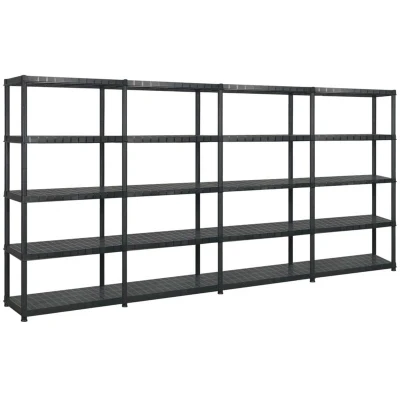 Image of vidaXL Storage Shelf 5 Tier Black 340x40x185 cm Plastic