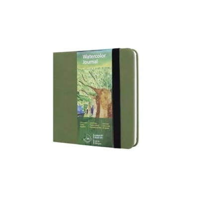 Image of tumuarta Square Watercolor Journal, 300 GSM, 25% Cotton, 21x21 cm, Cold Press, 24 Sheets, Acid Free, Micro Perforated, Paper Notebooks for Use As Travel Sketchbook and Mixed Med (Green)