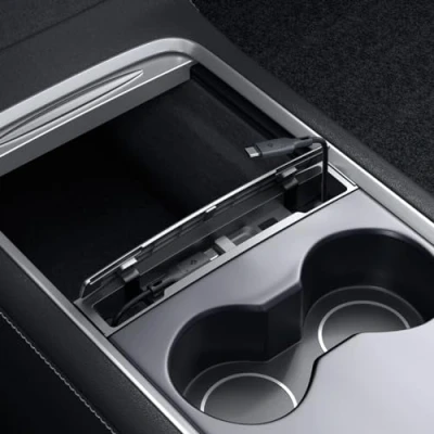 Image of Spigen Tesla Model 3 2021 2023 and Y Centre Console Cable Organiser Station, Secure Storage, Multi Holder, Built in Magnets, Designed for Accessories Black