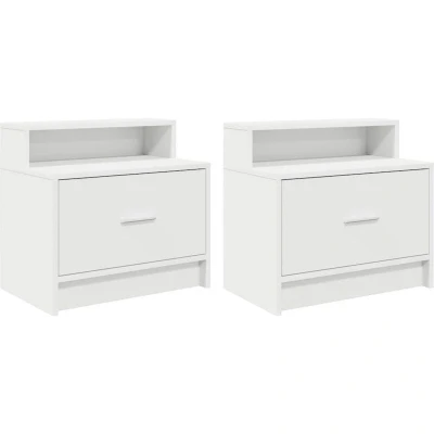 Image of vidaXL bedside cabinets/nightstands with drawer set of 2 modern engineered wood white 51x31x47 cm for bedroom