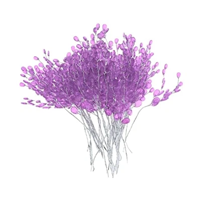 Image of YMLOVE 50Pcs/Set Water Drop Artificial Acrylic Flower Picks Crystal Diamante Branches For Party Wedding Floral Decoration (Purple)