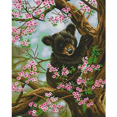 Image of Abillyn Embroidery Cross Stitch Kits Black Bear Climbing Tree Stamped with Printed Pattern Starter Kit (Bear)