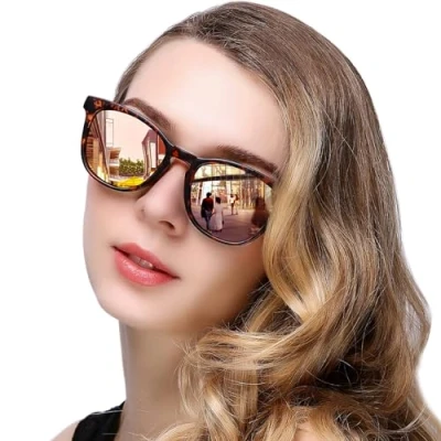 Image of KANASTAL Pink Sunglasses Womens Mirrored Polarised Classic Retro Ladies Mirror Vintage UV400 Protection Rose Leopard Frame Lens