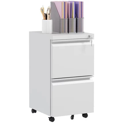 Image of Vinsetto 2 Drawer Mobile Filing Cabinet, Steel Lockable File Cabinet for Letter, A4 and Legal Size, Pre Assembled Body, White