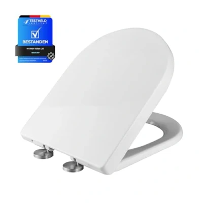 Image of Ibergrif Toilet Seat Soft Close White, Square Quick Release with Adjustable Stainless Hinges, Top Fixing M41001
