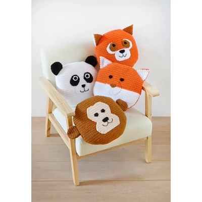 Image of King Cole Chunky Crochet Pattern 9179 Animal Cushion Covers