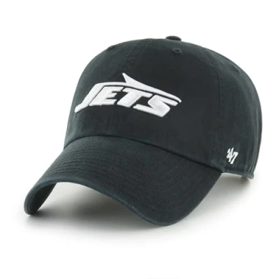 Image of 47 NFL New York Jets Clean Up Unisex Baseball Cap, Adjustable Buckle Strap, Team Logo, Colour Black
