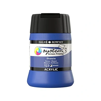 Image of Daler Rowney System3 Acrylic Screen Printing Ink, Plastic Pot, 8.45oz 250 ml, Ultramarine Blue