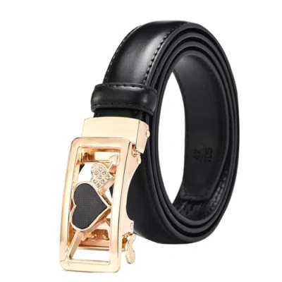 Image of Women Belt Ratchet Leather Slide Belts for Jeans with Heart Automatic Buckle Black