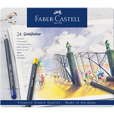 Image of Faber Castell Creative Studio Goldfaber Colour Pencil, Multicoloured (Multicoloured) Tin Of 24 Pencils, For Art, Craft, Drawing, Sketching, Home, School, University, Colouring