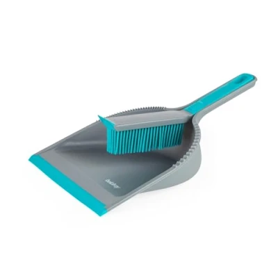 Image of Beldray Antibac Pet Plus+ Dustpan &amp; Rubber Brush Set Non Scratch Bristles, Hard Flooring, Antibacterial Treated, with Plastic Ridged Teeth, Raised Feet for Angled Cleaning, Clips Together