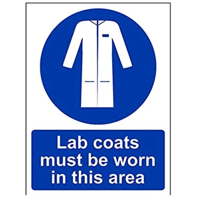 Image of V Safety Lab Coats Must Be Worn In This Area PPE Sign 150mm x 200mm 1mm Rigid Plastic