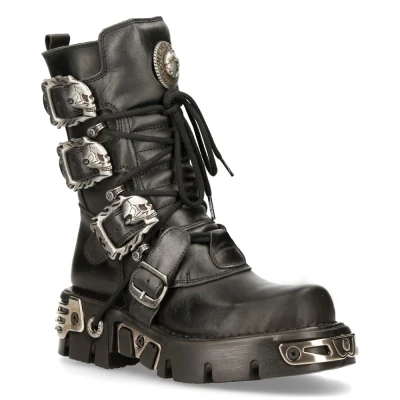 Image of New Rock Unisex Black Mid Calf Gothic Leather Boots 391 S1 Size EU 39
