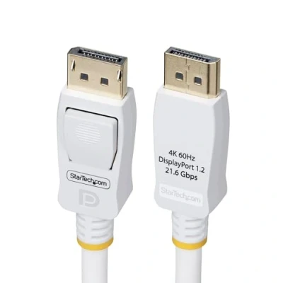 Image of StarTech.com 6ft (1.8m) White VESA Certified DisplayPort 1.2 Cable, 4K 60Hz, 21.6Gbps, Latching DP Connectors, Cable