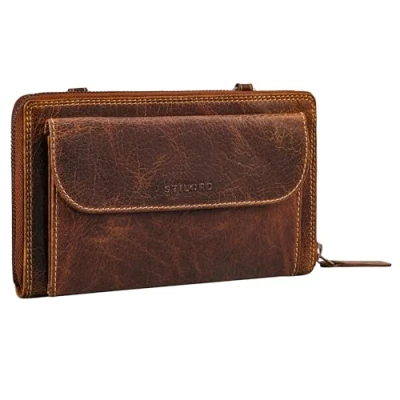 Image of STILORD &#039;Monica&#039; Leather Wallet with Mobile Phone Compartment Ladies Bag Woman Clutch Purse for Shoulder Crossbody Women, Colour:luino Brown