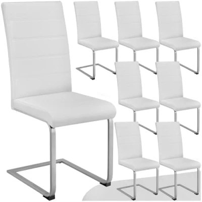 Image of TecTake® Set of 8 Dining Chairs with Durable Faux Leather Covers &amp; Comfortable Padding, Chair Ergonomic Backrests Easy Setup, Ideal Kitchen, Living Room White