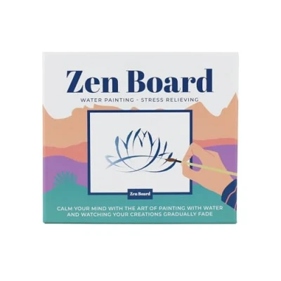 Image of Gift Republic Zen Board Mindfulness Water Painting Set Wooden Board, Stand, Ceramic Bowl, Brush &amp; 20 Cards Stress Relief Self Care for Relaxation Wellness