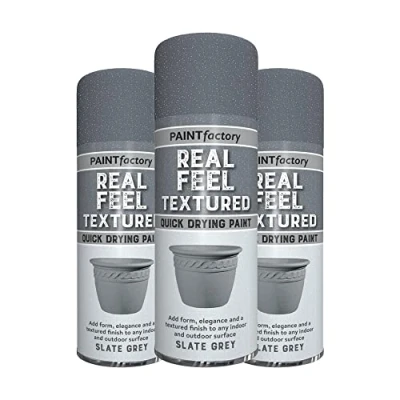 Image of Classic Signature 3 x Real Feel Textured Grey Spray Paint 400ml Quick Drying, Decorative Effect Aerosol Can for Wood Metal