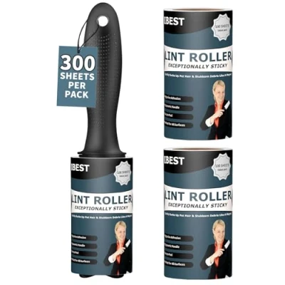 Image of iBest UK Lint Rollers For Pet Hair, Clothes, Carpet Sticky Flint Fluff Dust Remover Pack of 3 Reusable Refills (300 Sheets)