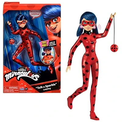 Image of Miraculous Talk &amp; Sparkle Ladybug Doll 26cm Marinette Figure With Lights Sounds And Yoyo Accessory Bandai Dolls Superhero Toys Miraculous: Tales Of Cat Noir