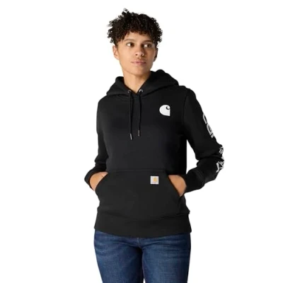 Image of Carhartt Women&#039;s Relaxed Fit Midweight Logo Sleeve Graphic Sweatshirt, Black, S