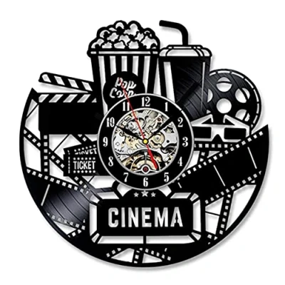 Image of Smotly Vinyl wall clock, cinema themed retro big home decoration digital clock gift.