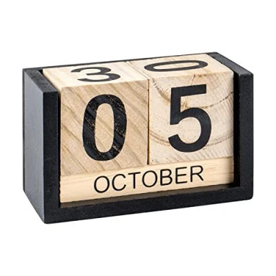 Image of Notakia Wooden Desk Blocks Calendar Perpetual Block Month Date Display （Large Black Wood Color)