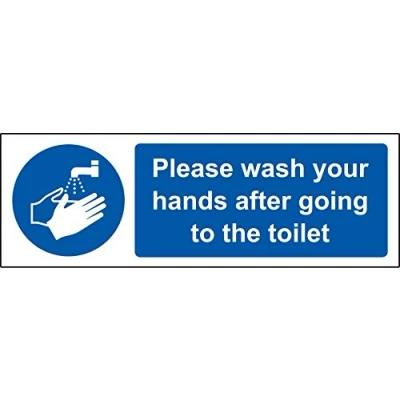 Image of Please wash your hands after going to the toilet Safety sign Self adhesive sticker 150mm x 50mm