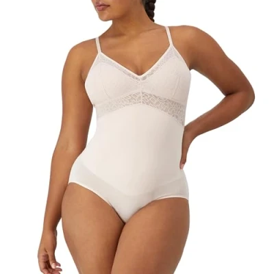 Image of Maidenform Women&#039;s, Tame Lace, Firm Tummy Control, Wireless Shapewear Bodysuit, Sandshell, M