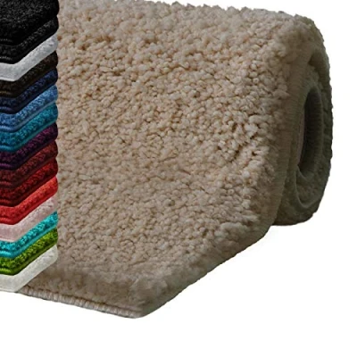 Image of casa pura Deep Pile Soft Bath Mat, High Fluffy Bathroom Rug (Beige, 60 x 50 cm) Non slip Machine Washable Floor Mat Rug, Large Shaggy Carpet Runner