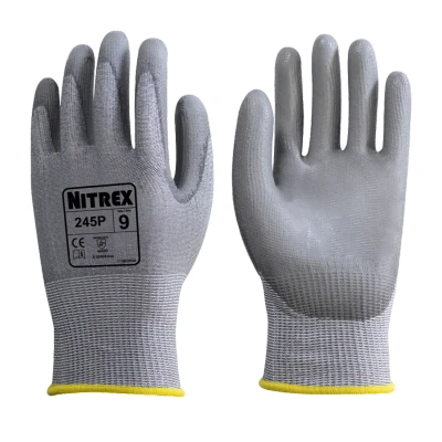 Image of Nitrex 245P Work and Safety Gloves, Bag of 10 Pairs, Size 9 D Rated Cut Resistant Gloves with PU Palm Coating