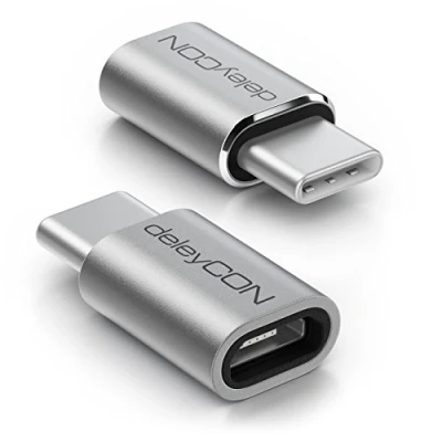 Image of deleyCON 2x USB C Adapter Made of Aluminium Micro to Plug for Mobile Phones Smartphones Tablets Laptops 2 Units Silver
