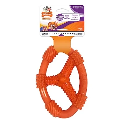 Image of Nylabone Moderate Chew Toy Flexible Oval Ring Chicken Flavour Medium, for Dogs up to 16kg,Orange