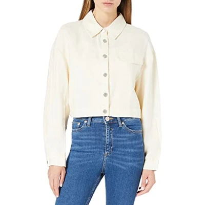 Image of NA KD Cropped Linen Jacket, Light Beige, EU 38 12 UK